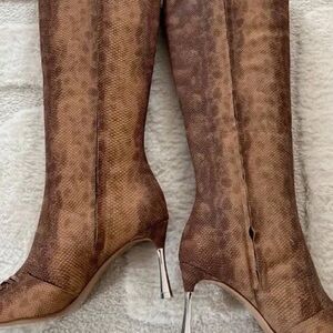 Zara Tan Heeled Boots with Silver Heels